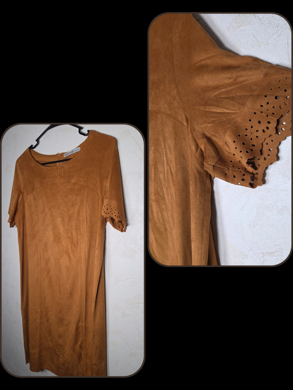 Avon Signature Collection Faux Suede Short Sleeve dress Camel Brown Size 8/10